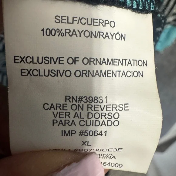 Democracy Kimono Cardigan Women XL Turquoise Black Diamond Pattern Fringe Boho - Picture 6 of 8